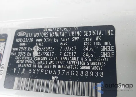 2017 Kia Sorento 2.4L Lx from USA, damaged, VIN 5XYPGDA37HG288938